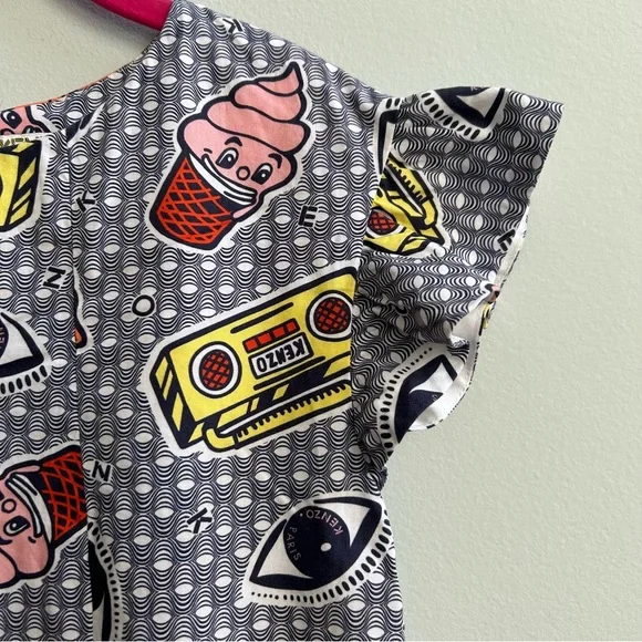 Kenzo Multicolor Girls’ Graphic Short Sleeve Dress, Size 8A - Picture 4 of 11